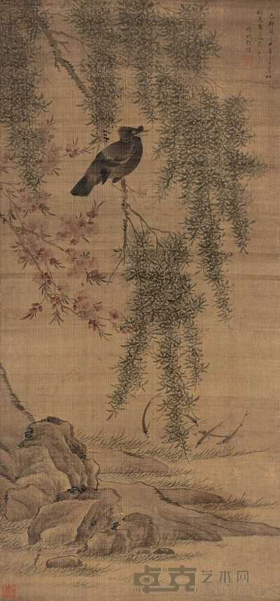 张炜 己卯（1699年）作 春桃花放鱼鸟乐 镜心 110.7×51.7cm